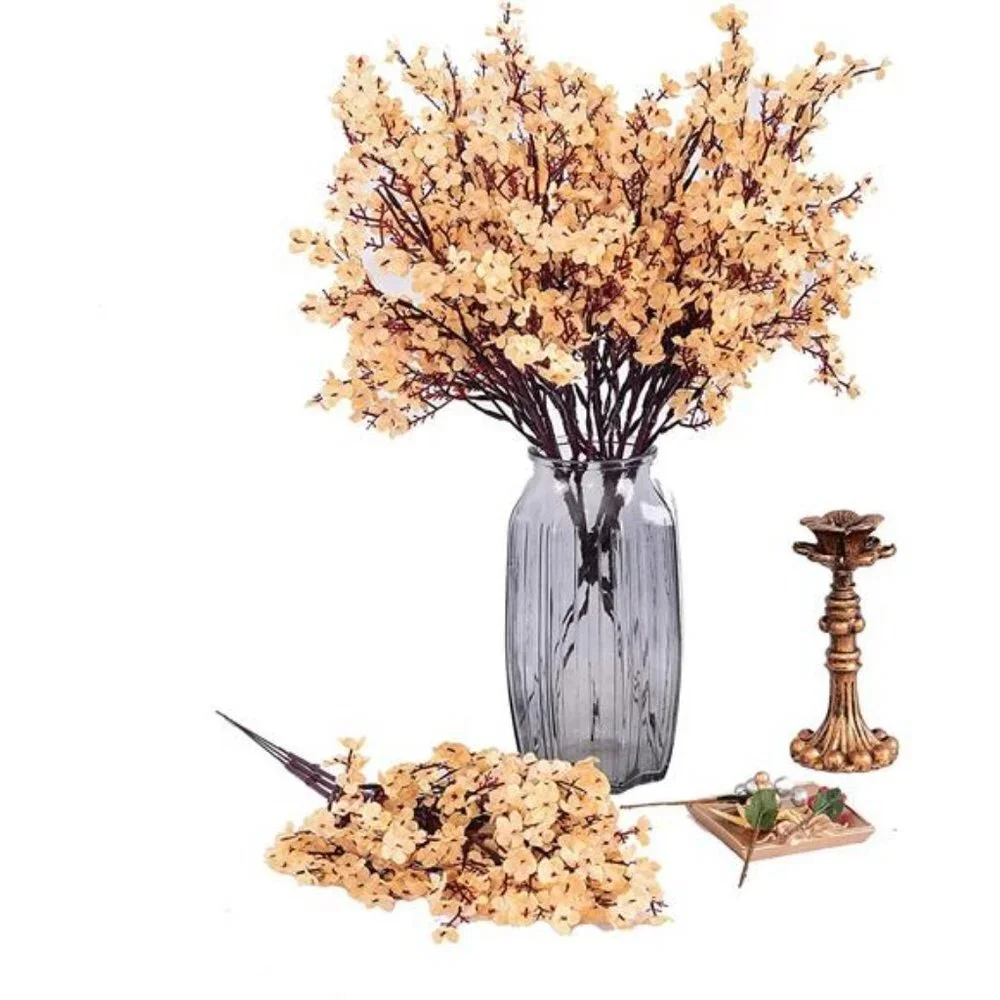 Artificial Flowers 6 Bundle European Fake Silk Plants Decor  (Champagne)